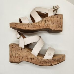 Born Lanai cork wedge sandals 8M women's tan leather platform strappy comfort